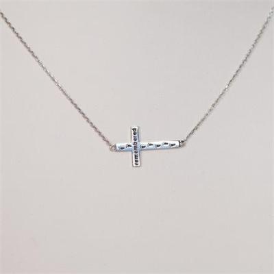 Ster. Slvr Side Cross Necklace